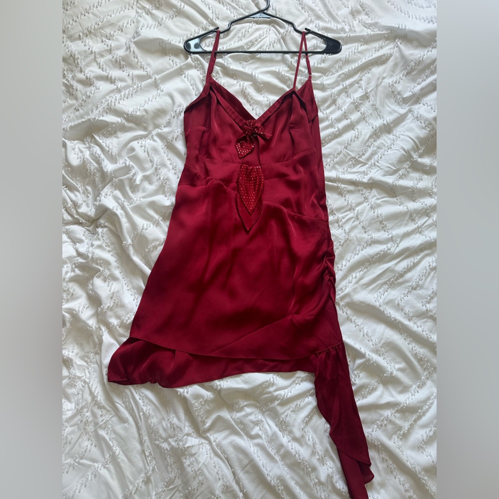 For Love and Lemons Red Asymmetrical Cutouts with Rhinestone Detail Dress